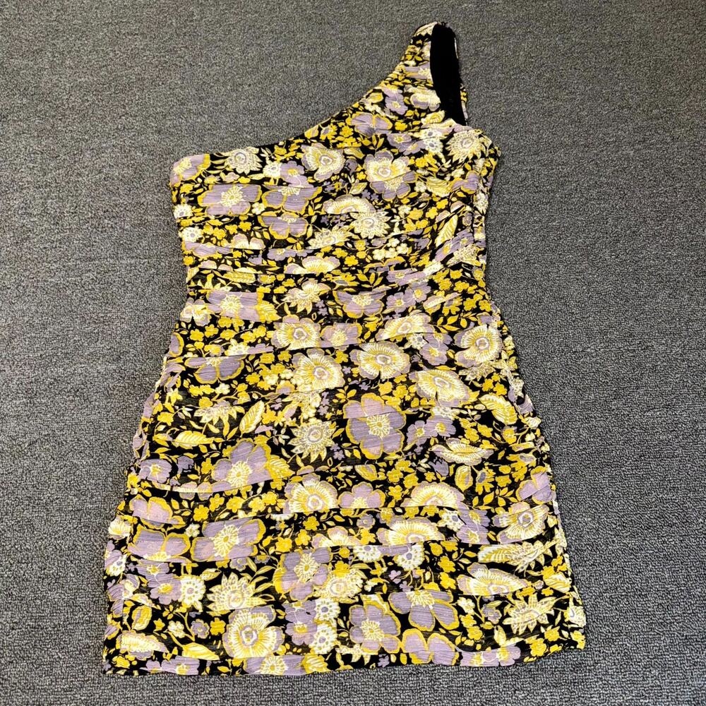 Zara‎ Mini Dress Womens Medium Multicolor Floral One Shoulder Draped Cocktail